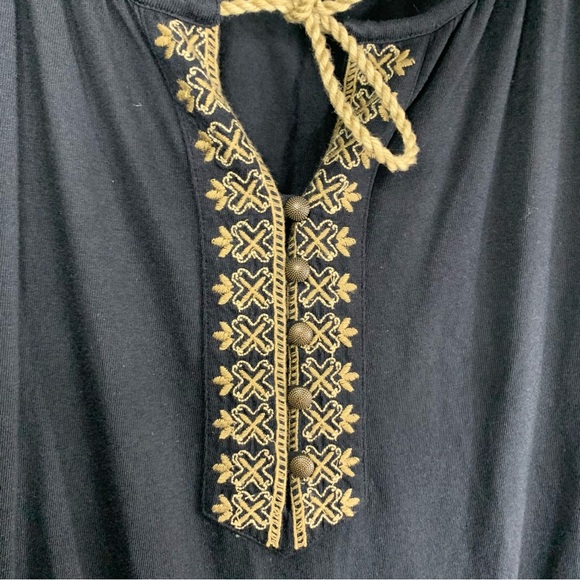 J. Jill Black Midi Boho Pheasant Dress Gold Embroidered Tassel Detail, size M - Picture 5 of 12